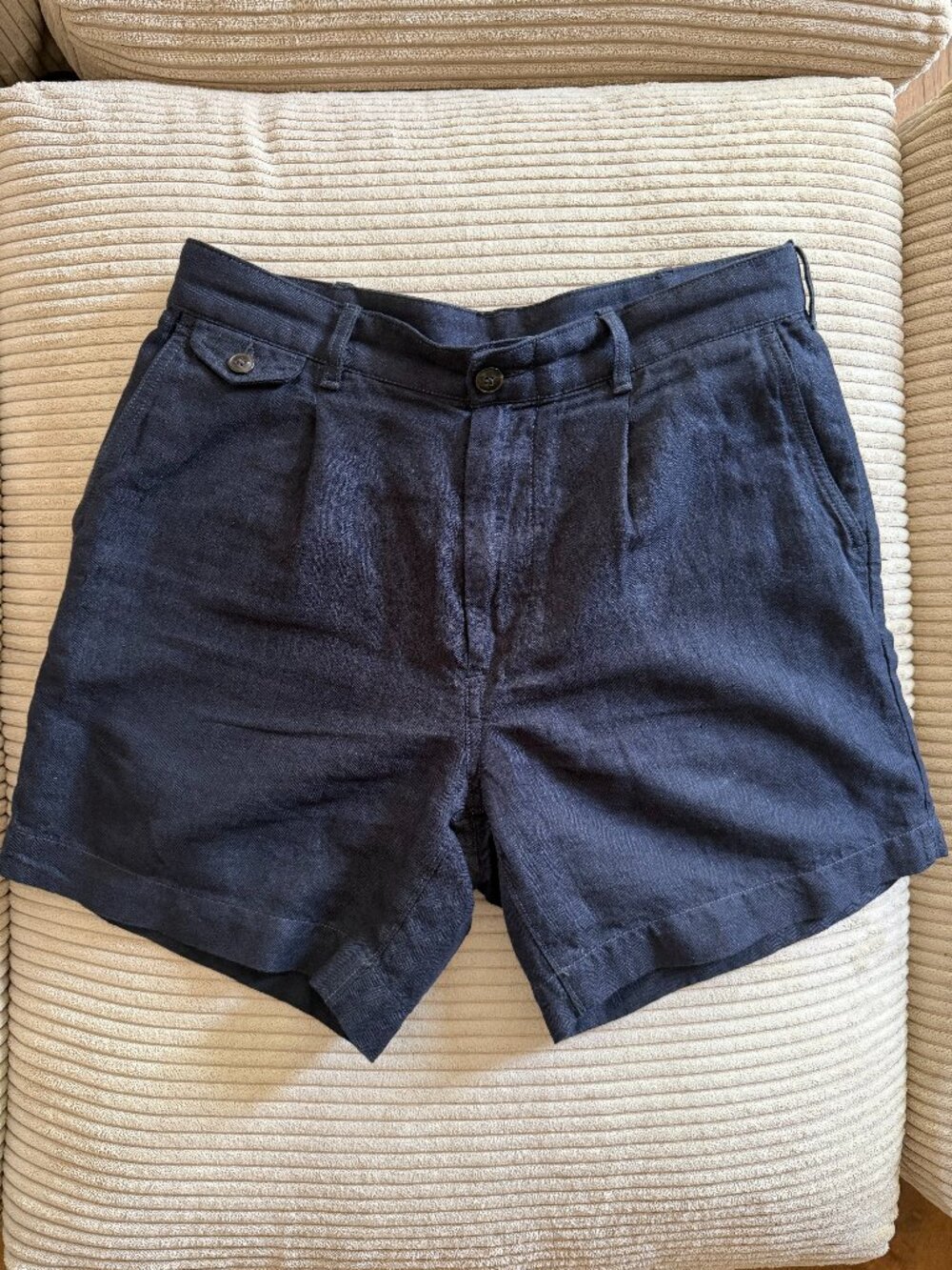 Buck Mason Navy Linen Cotton Blend Shorts Size 30